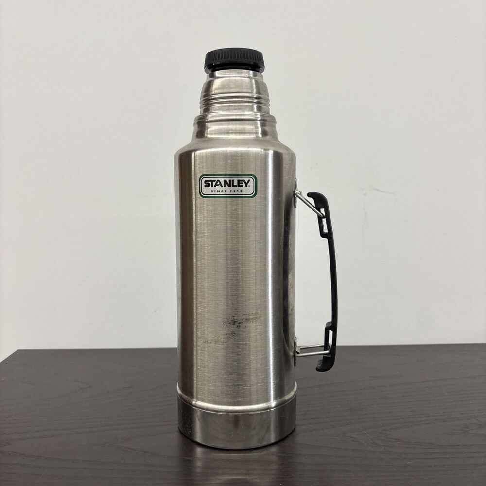 Stanley Thermos Stainless Steel Silver w/Handle 1.9L/2 Quart Insulated Beverage